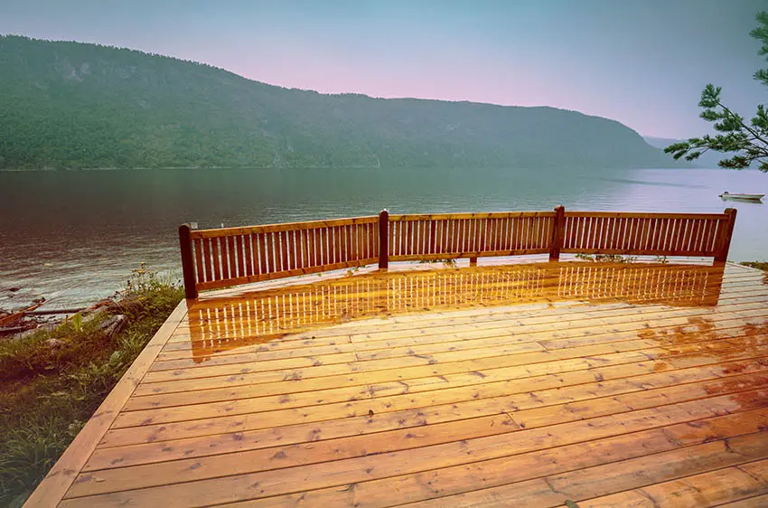 Waterfront deck with railing