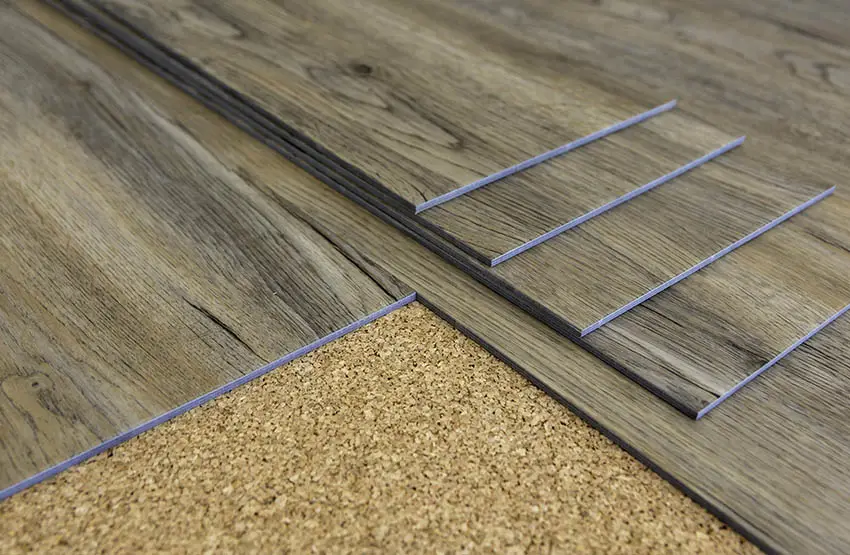 Wood look vinyl plank flooring on cork installation