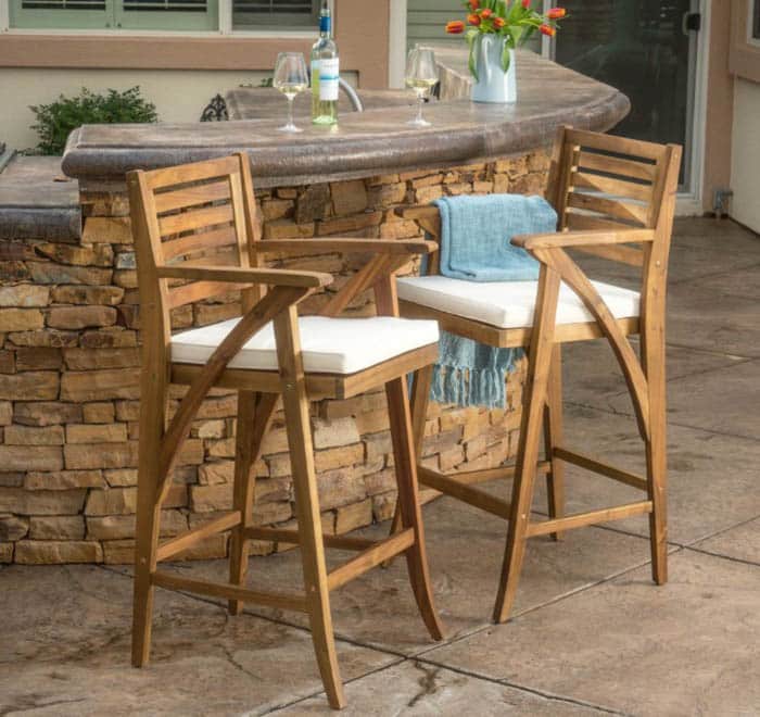 Acacia outdoor bar stools with teak finish design