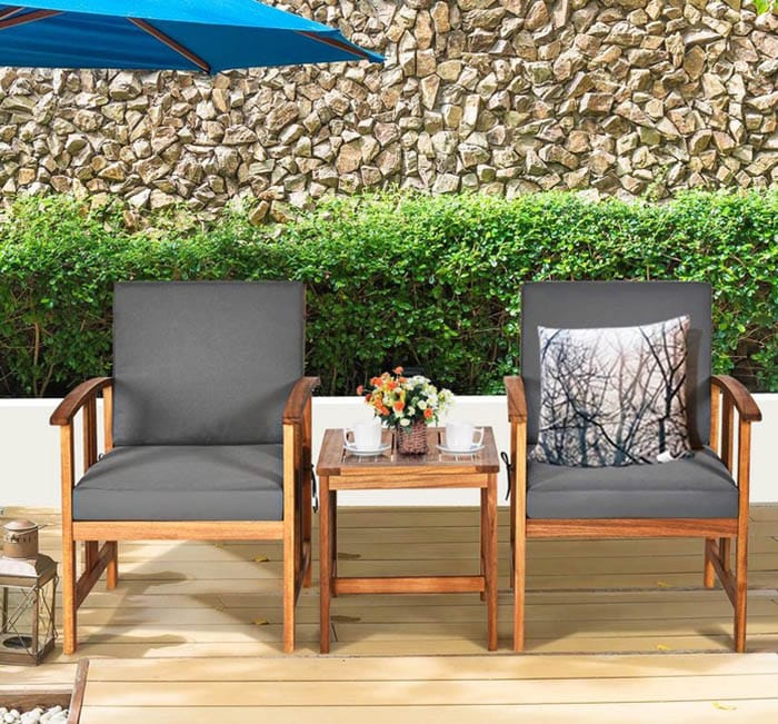 Acacia outdoor chair table set with cushions