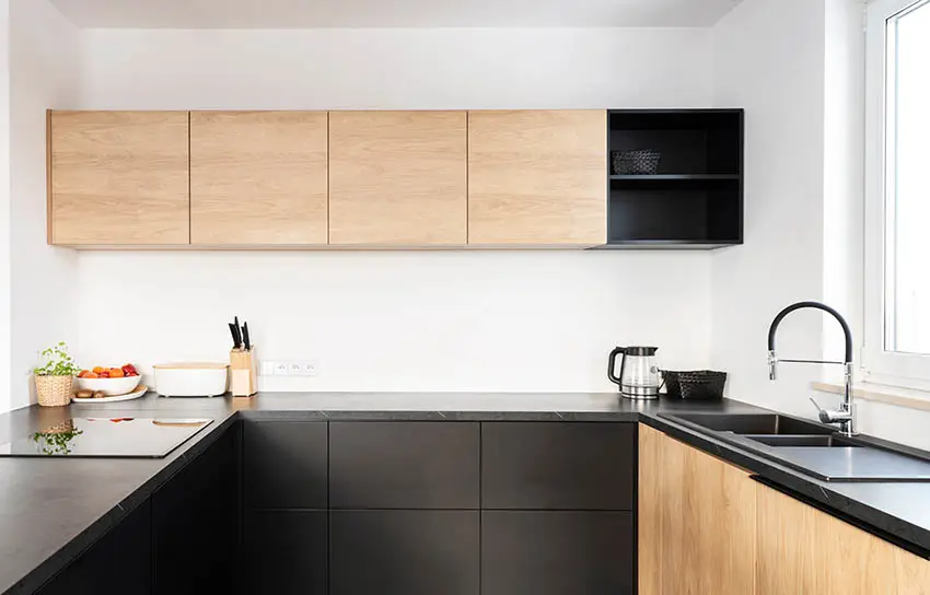 Black leathered granite kitchen countertops