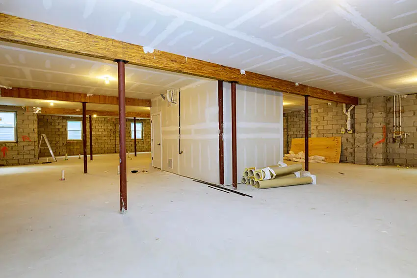 Finished basement drywall with insulation in ceiling