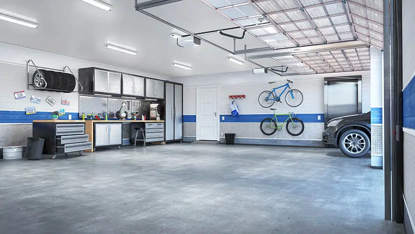 Garage with honed polished cement floors