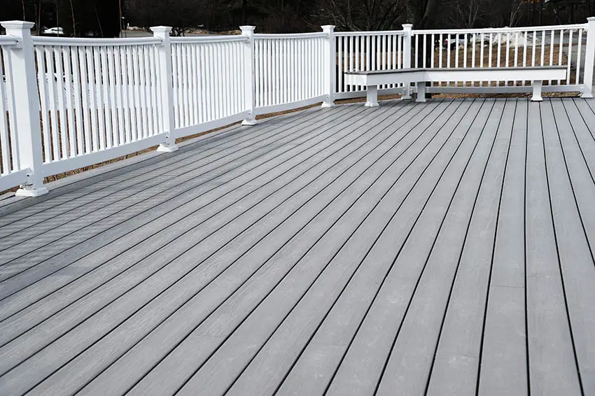 Gray pvc deck with white railing