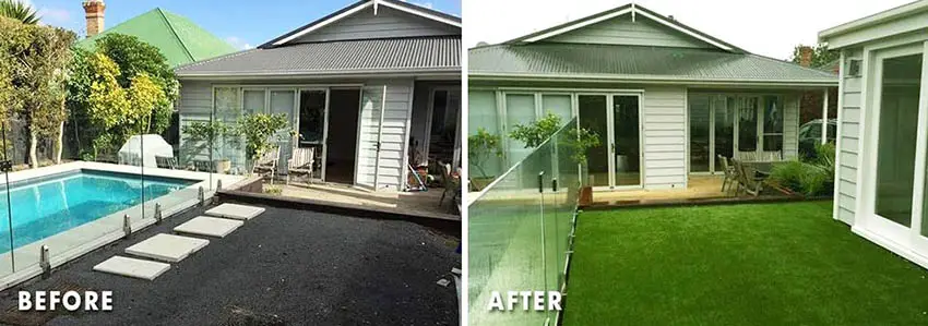 Artificial grass patio before and after