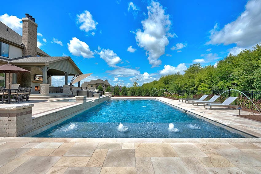 Beige marble deck with bubbler water features