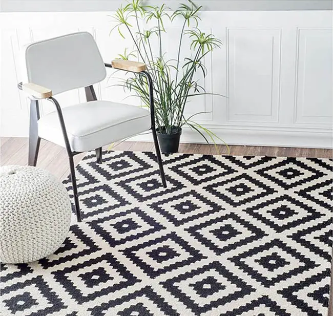 Contemporary black white wool area rug