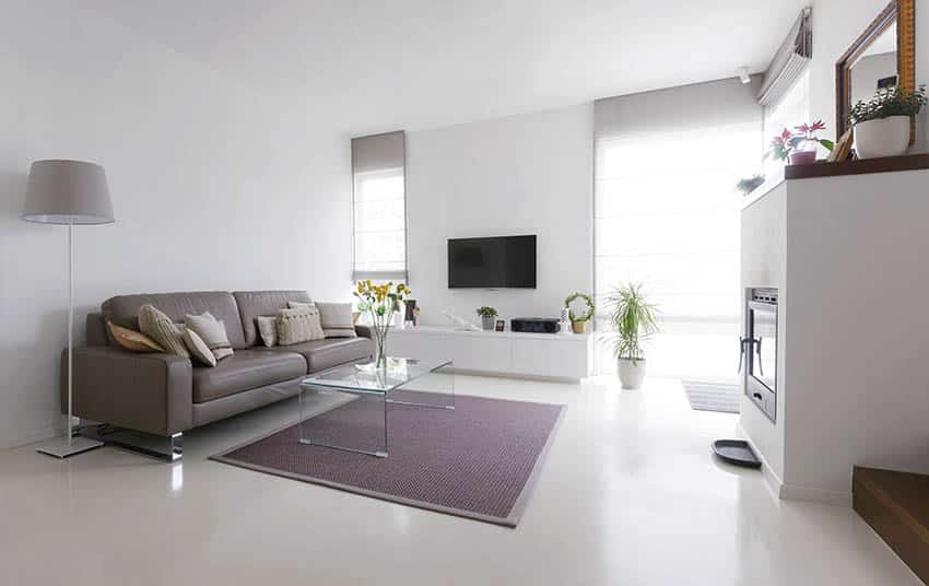 Living room with gray epoxy floors