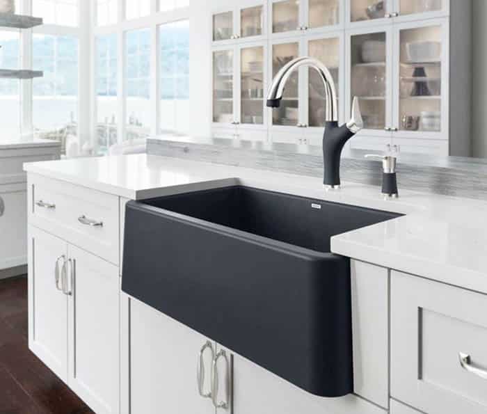 Modern blanco silgranit farmhouse sink in black