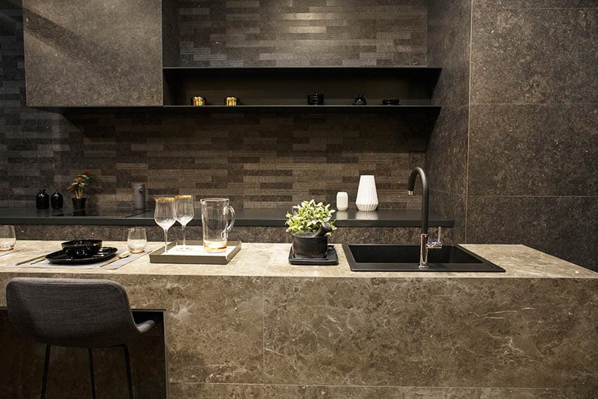 Modern kitchen with black synthetic granite Silgranit sink