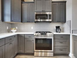 Kitchen With Gray Cabinets Is 265x199 
