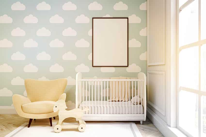 Baby nursery with clouds wallpaper 