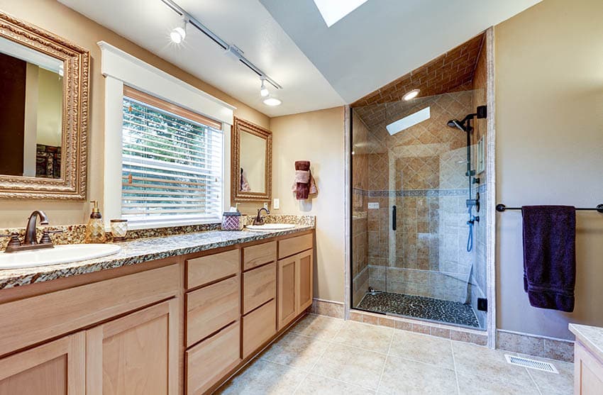 Bathroom with dark rock on the floor