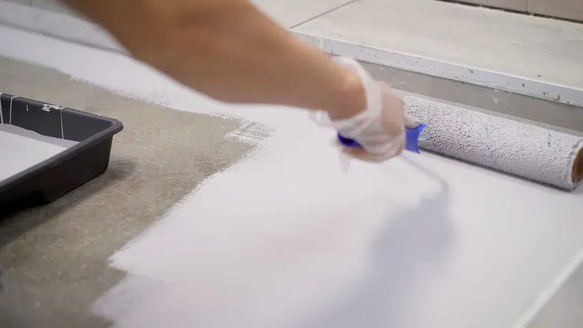 Concrete floor repair work with acrylic waterproofing