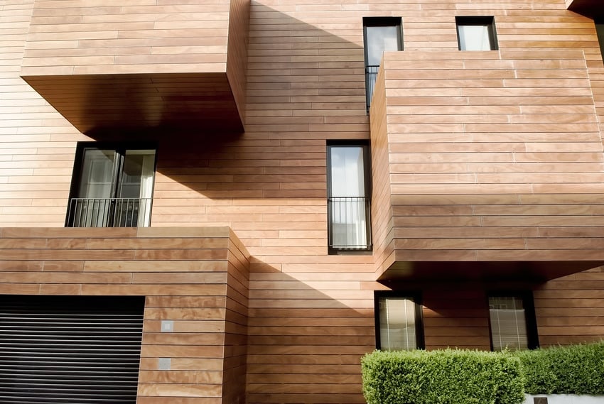 Contemporary house with engineered hardwood siding 