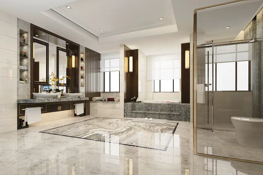 Luxury bathroom with eggshell finish paint ceiling