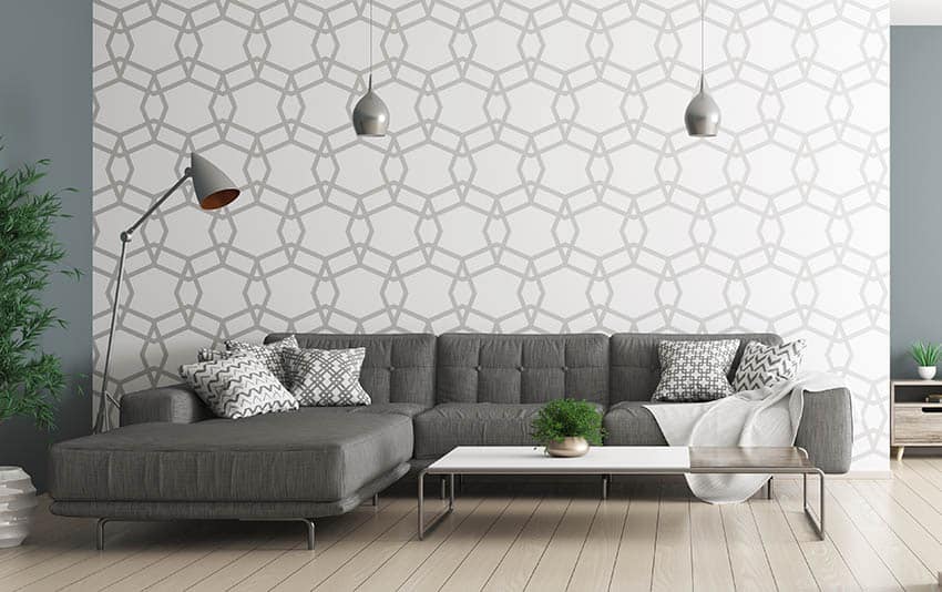 Modern room with geometric design wall paper