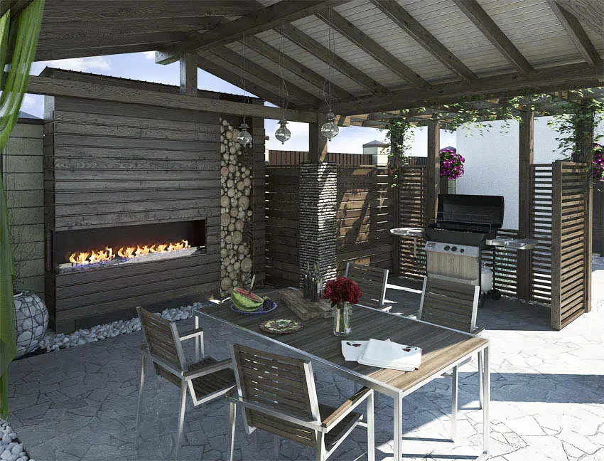 Pavilion with outdoor kitchen grill and fireplace
