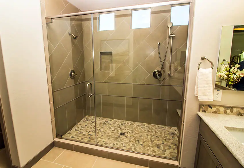 Mosaic floor tile in shower