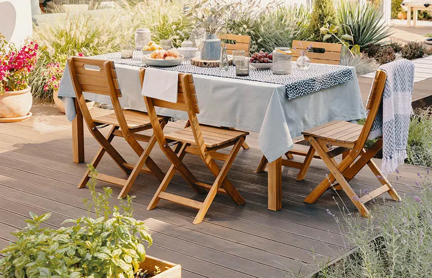 Outdoor wood dining table chairs