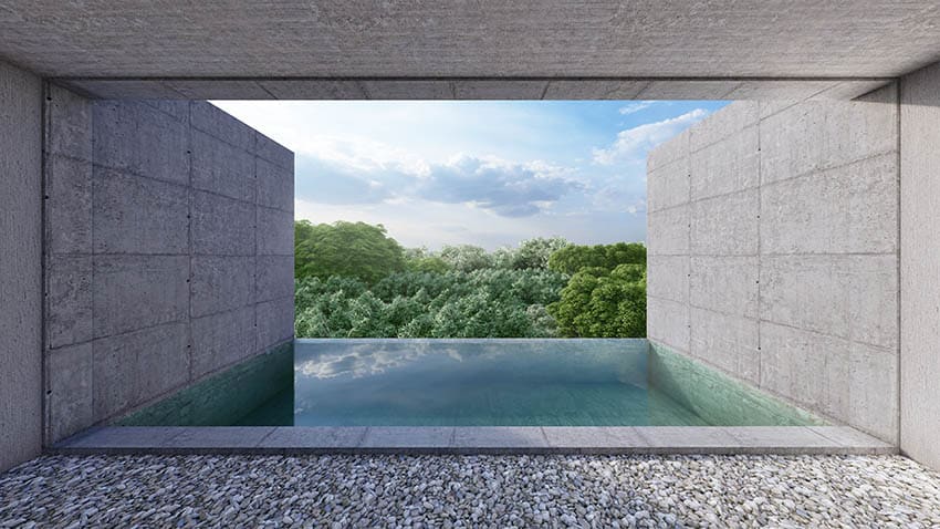 Infinity pool with gravel patio