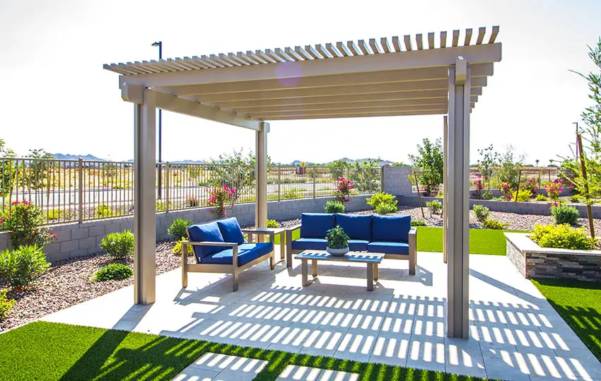 Pergola on patio with outdoor furniture