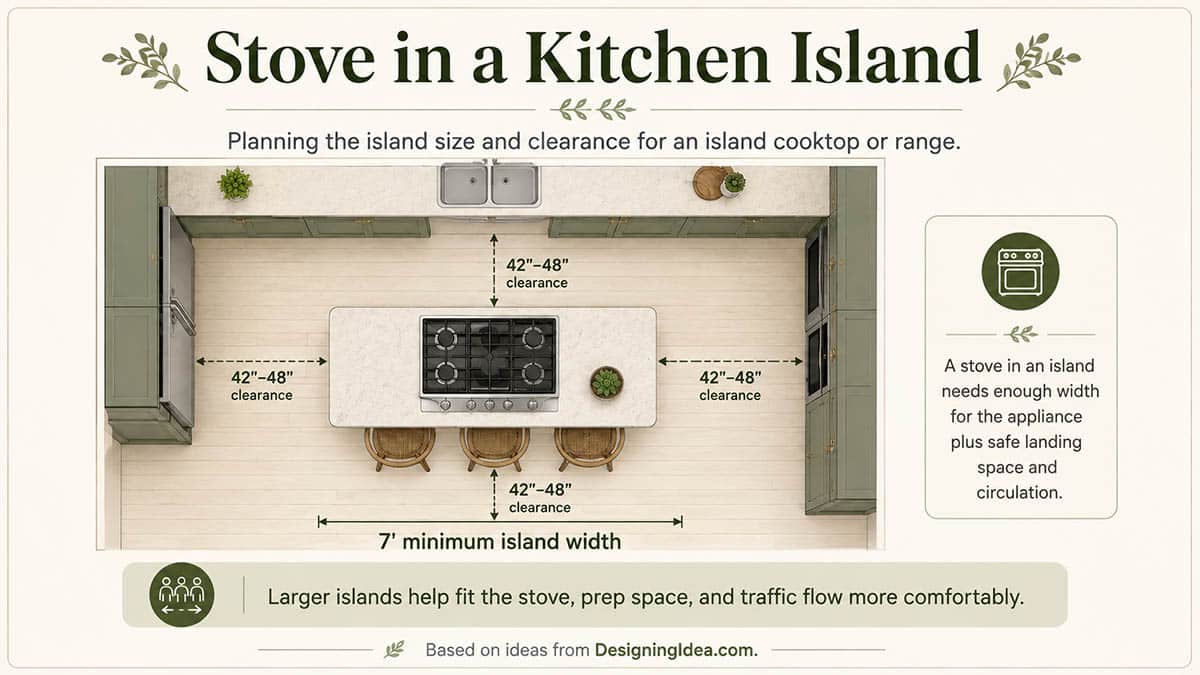 Stove in a kitchen island