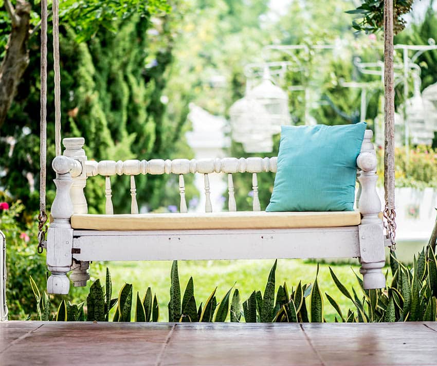 Whitewash outdoor furniture swinging bench