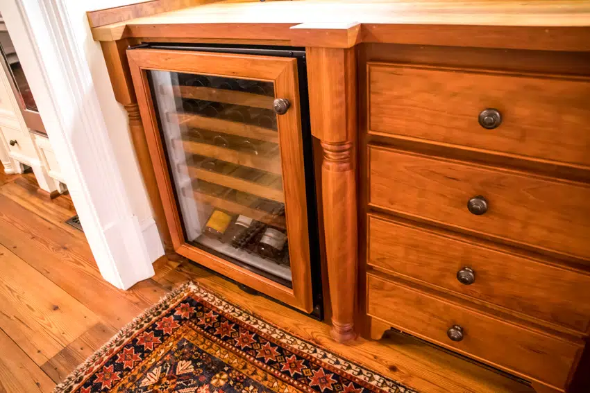 Wine bottle refrigerator with kitchen drawers