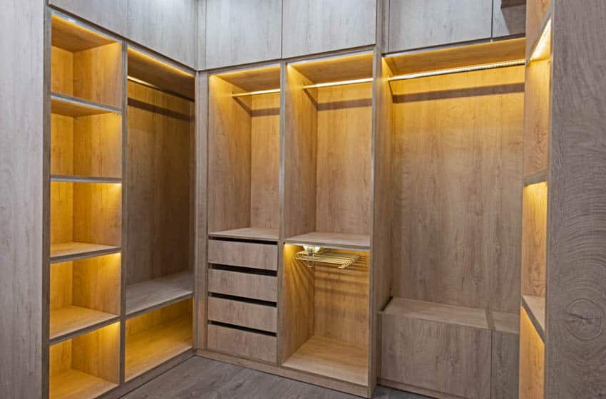 Wooden closet with lighting