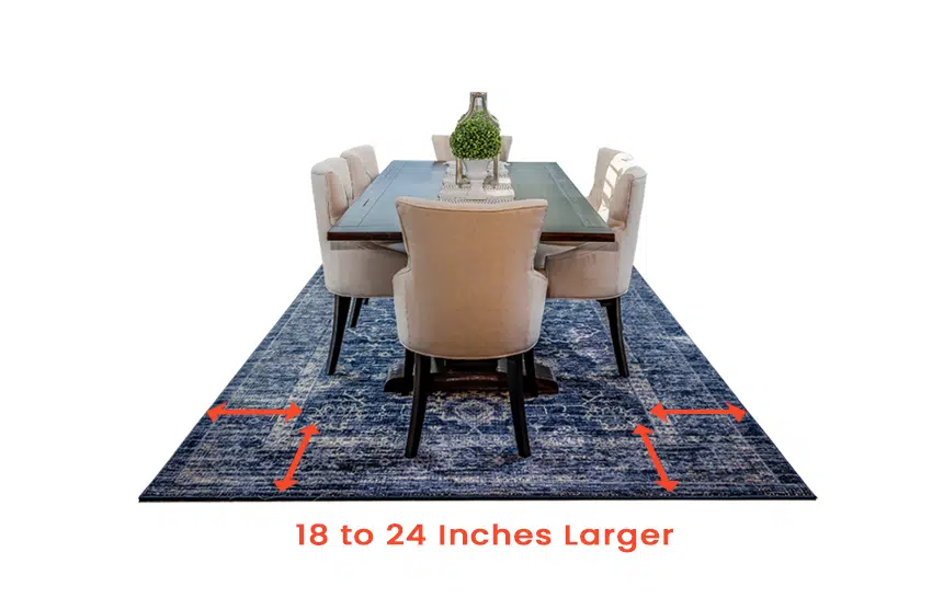 Dining table and rug with dimension is