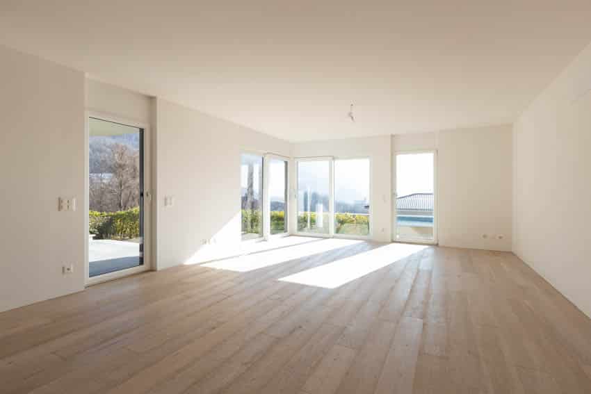 Bare room with hickory wood floor