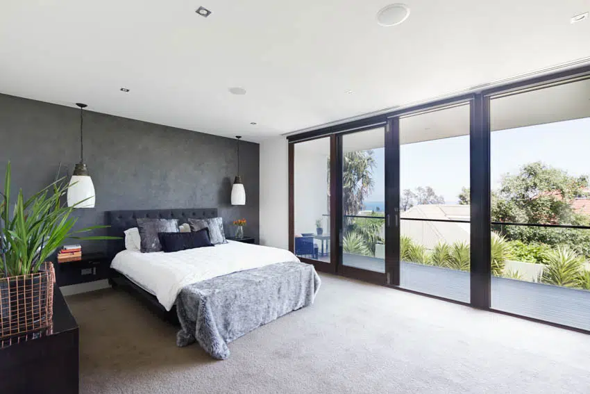 Bedroom with wall of glass 