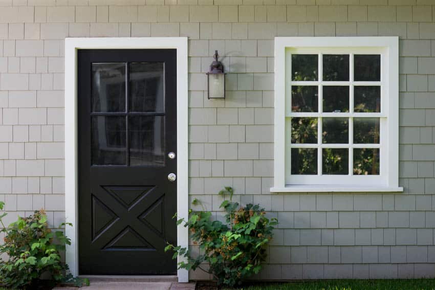 Black door with white trim