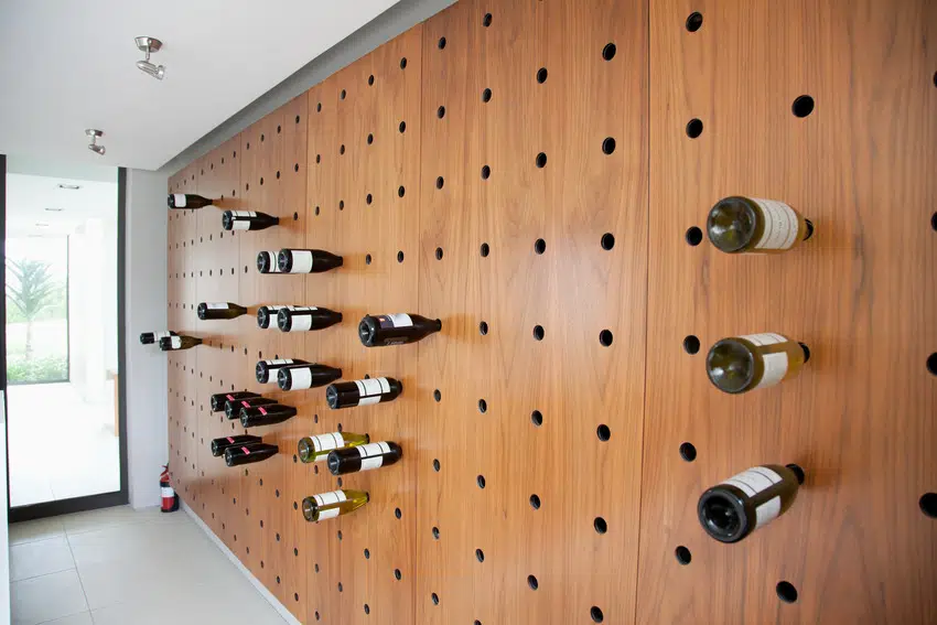 Bottles of wine stored in stylish wine rack