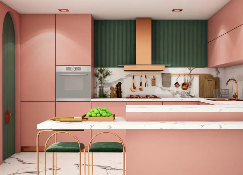 Classic green and pink kitchen interior