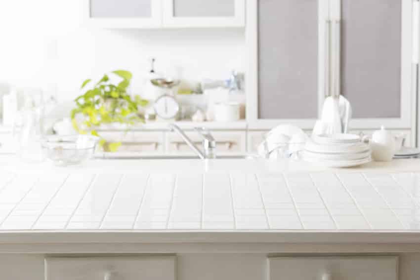 Classic kitchen interior with tile countertop