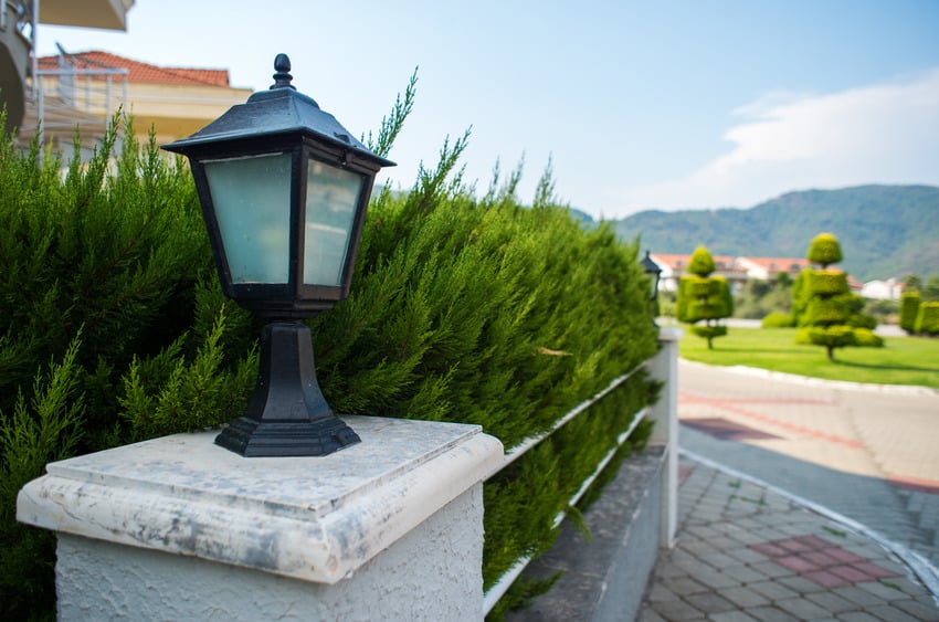 Close up of driveway pillar light 