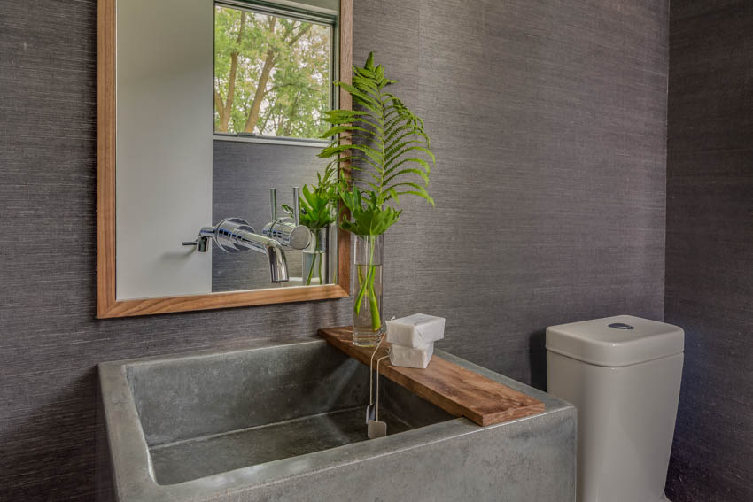 Concrete bathroom countertop mirror wall