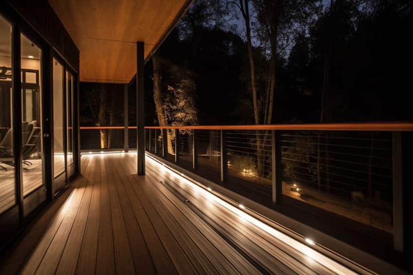 Contemporary deck with rail lighting