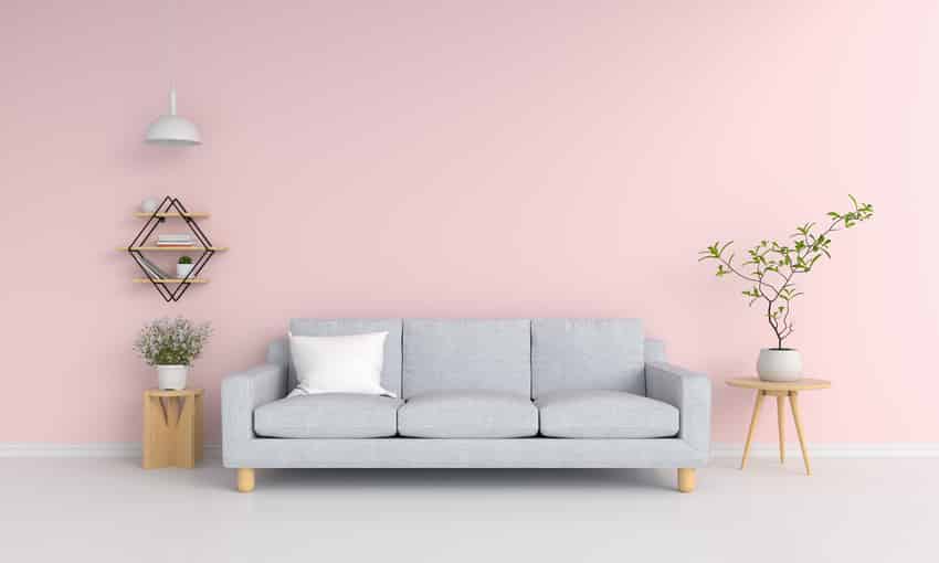 Cozy pink and gray living room interior