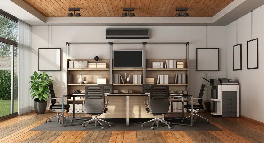 Office area with hanging frames