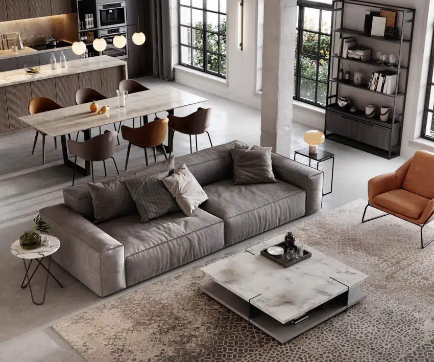 Dining table living room furniture cotton fabric couch in modern loft apartment