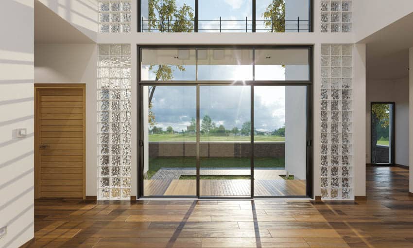 Door with modern glass block sidelight windows