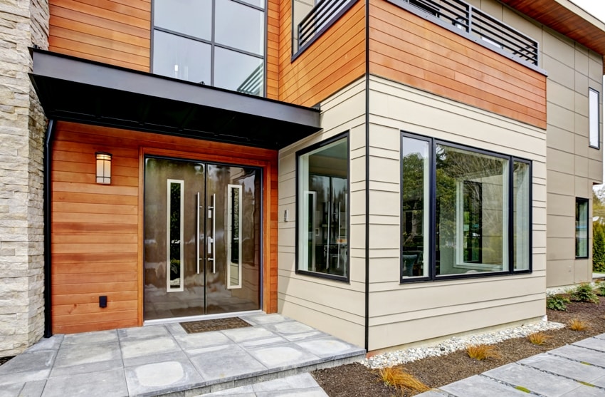 Entry porch of home with ipe siding 