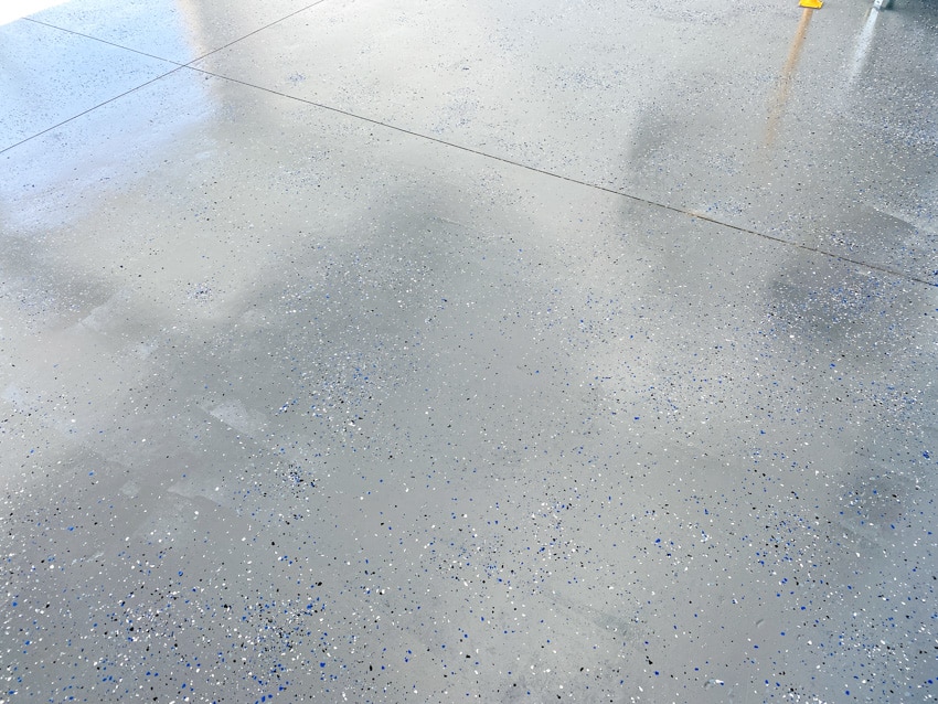 Flake epoxy floor over tiles