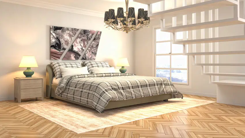 Flannel bed sheet in a 3d illustrated bedroom interior
