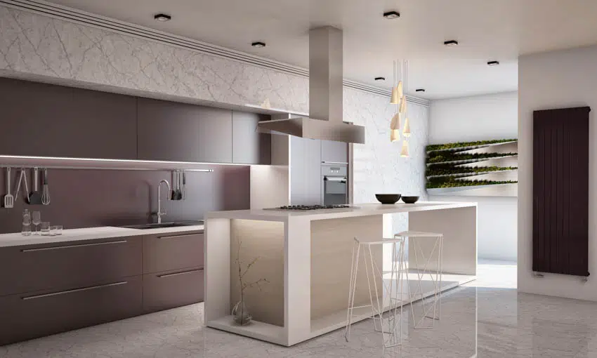 Geometric island in modern kitchen