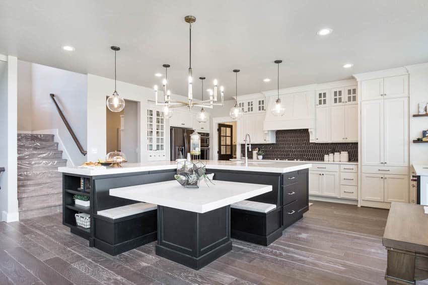 Kitchen center island with built in booth