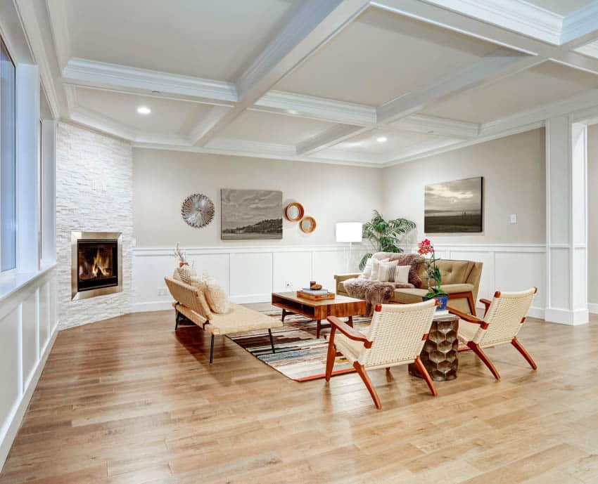 Living room wood floors white wall ceiling